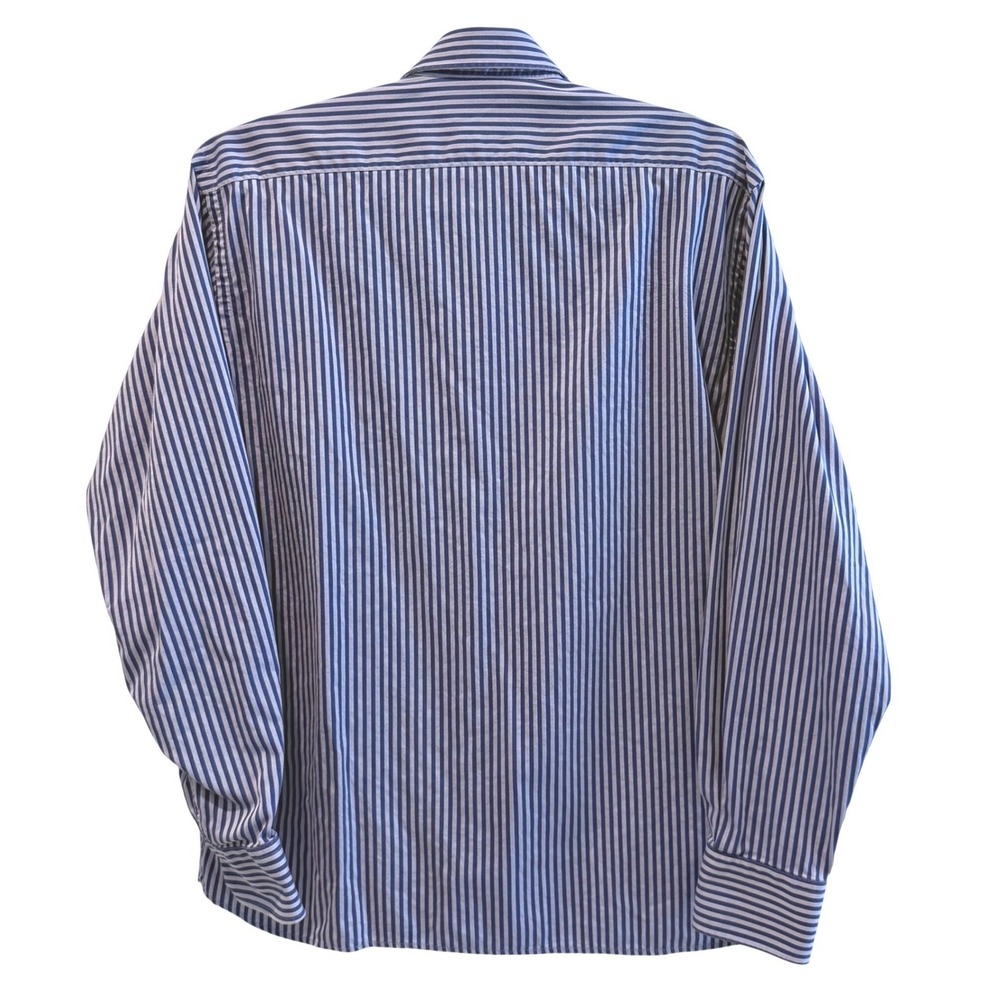 Thomas Dean Blue White Striped Pima Cotton Long Sleeve Button Up Shirt Large - Picture 3 of 5